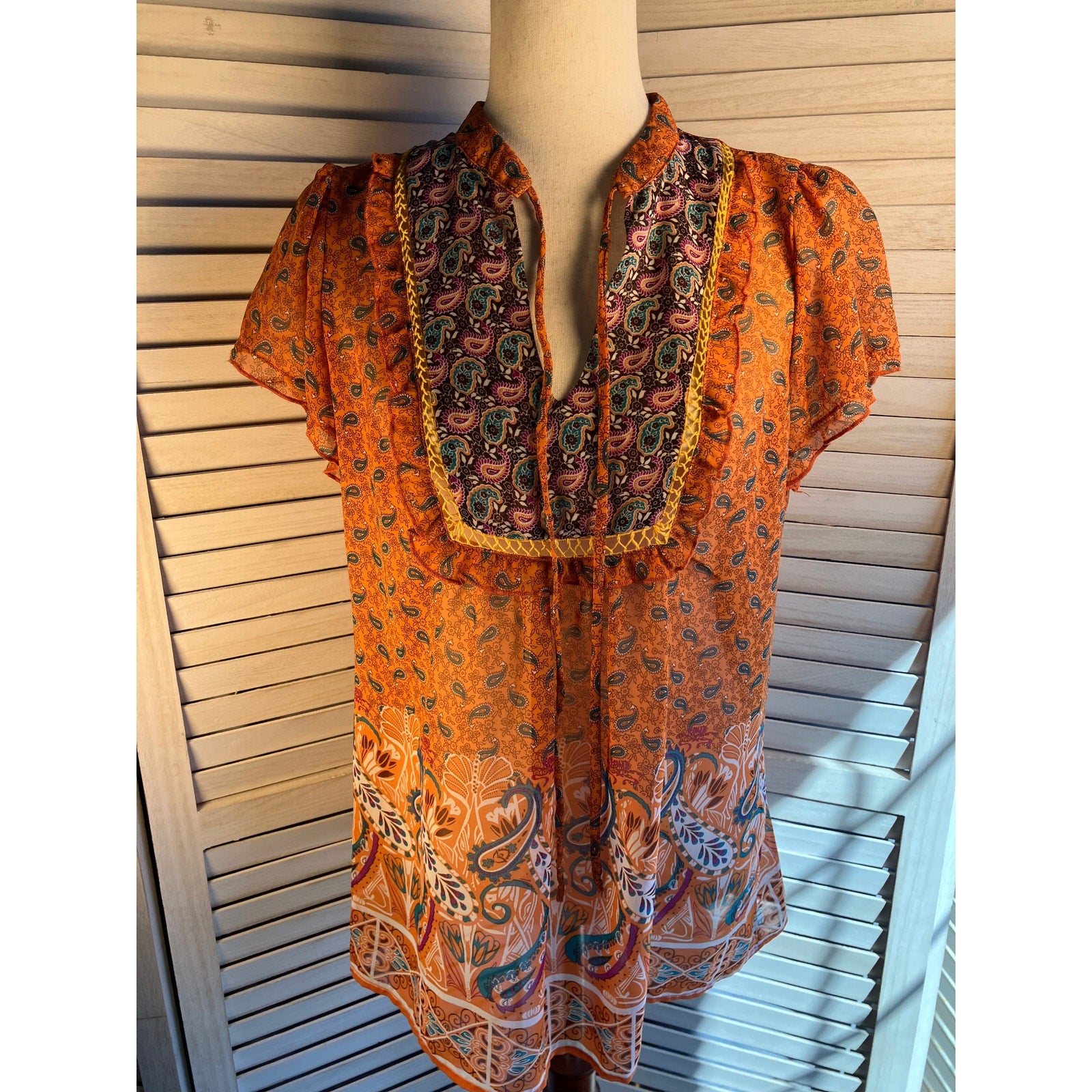 Six Degrees Orange Boho Blouse Womens Size L