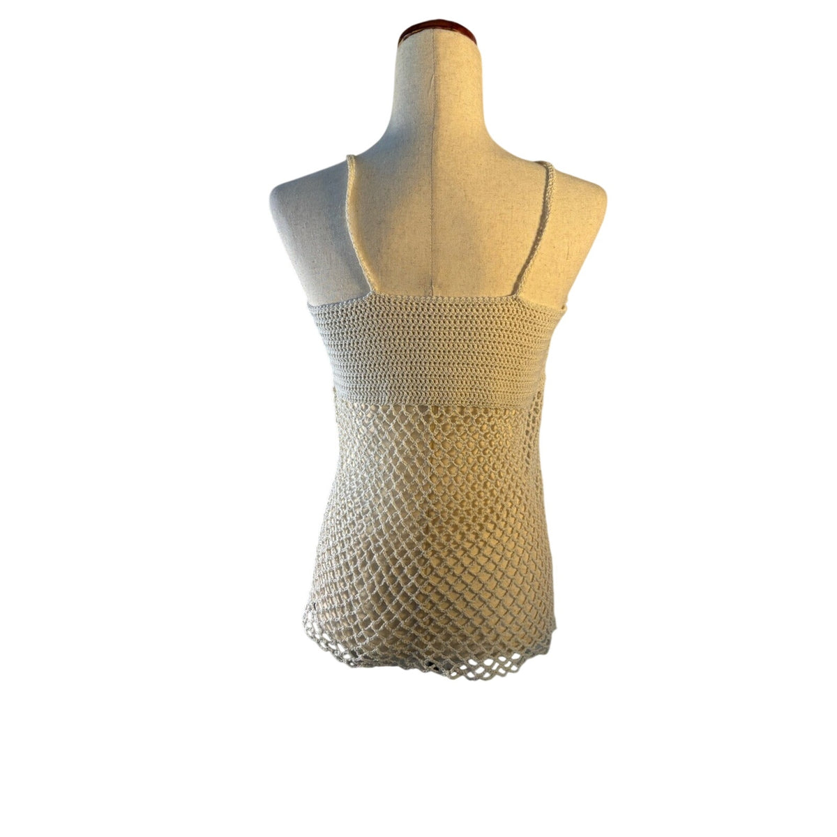 Cream Crochet Button-Front Spaghetti-Strap Camisole- adjustable
