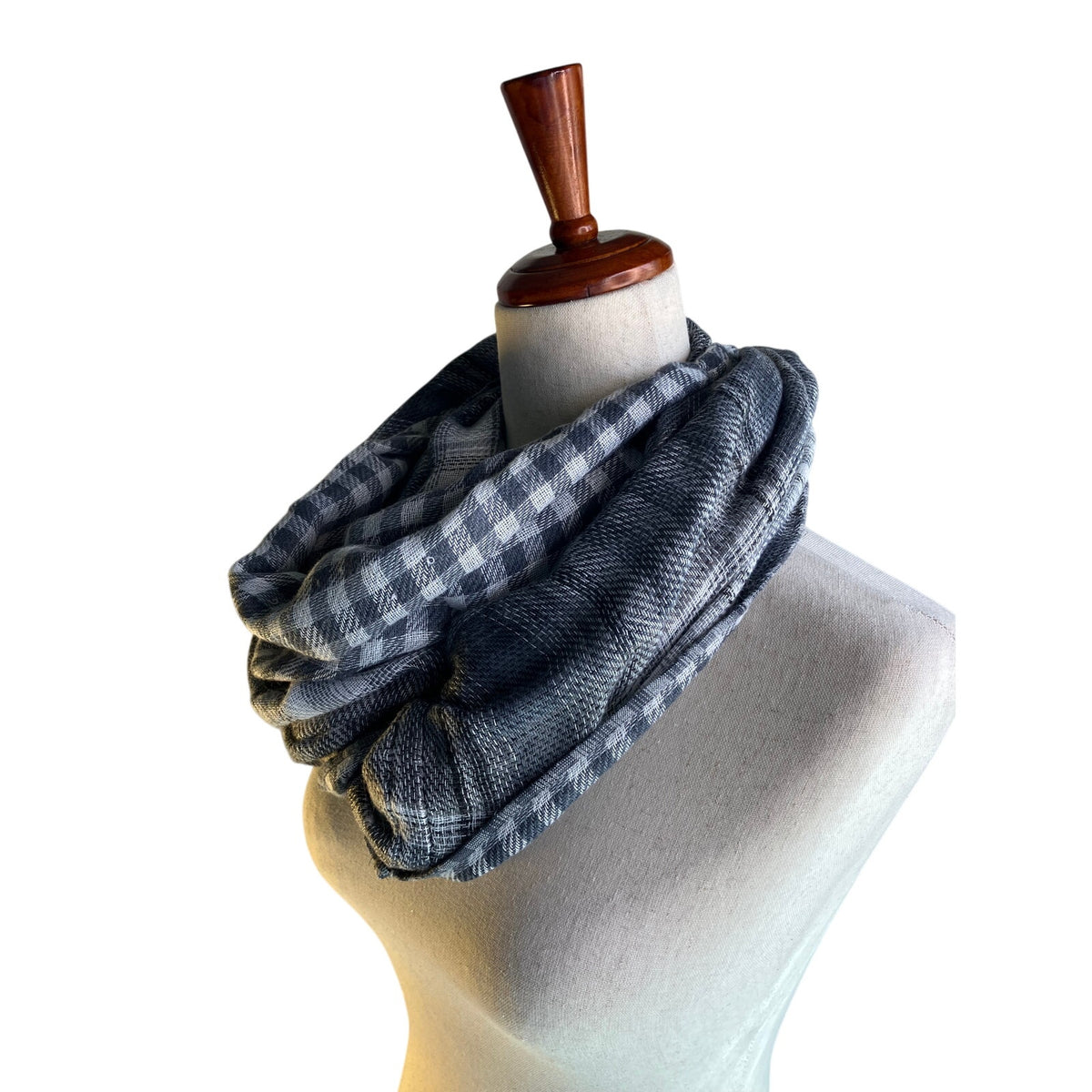 Black Gray White Plaid Oversized Infinity Scarf Cozy Blanket Style