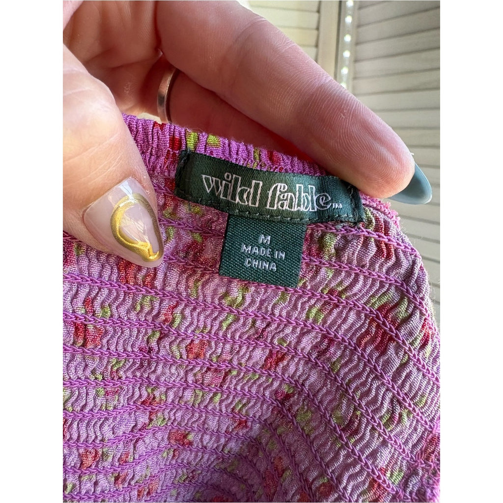 Wild Fable Lavender Pink Floral Smocked Top Size M