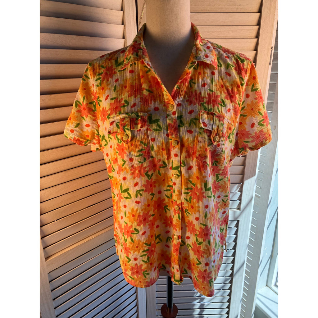 Christopher & Banks Floral Button up Blouse Size L