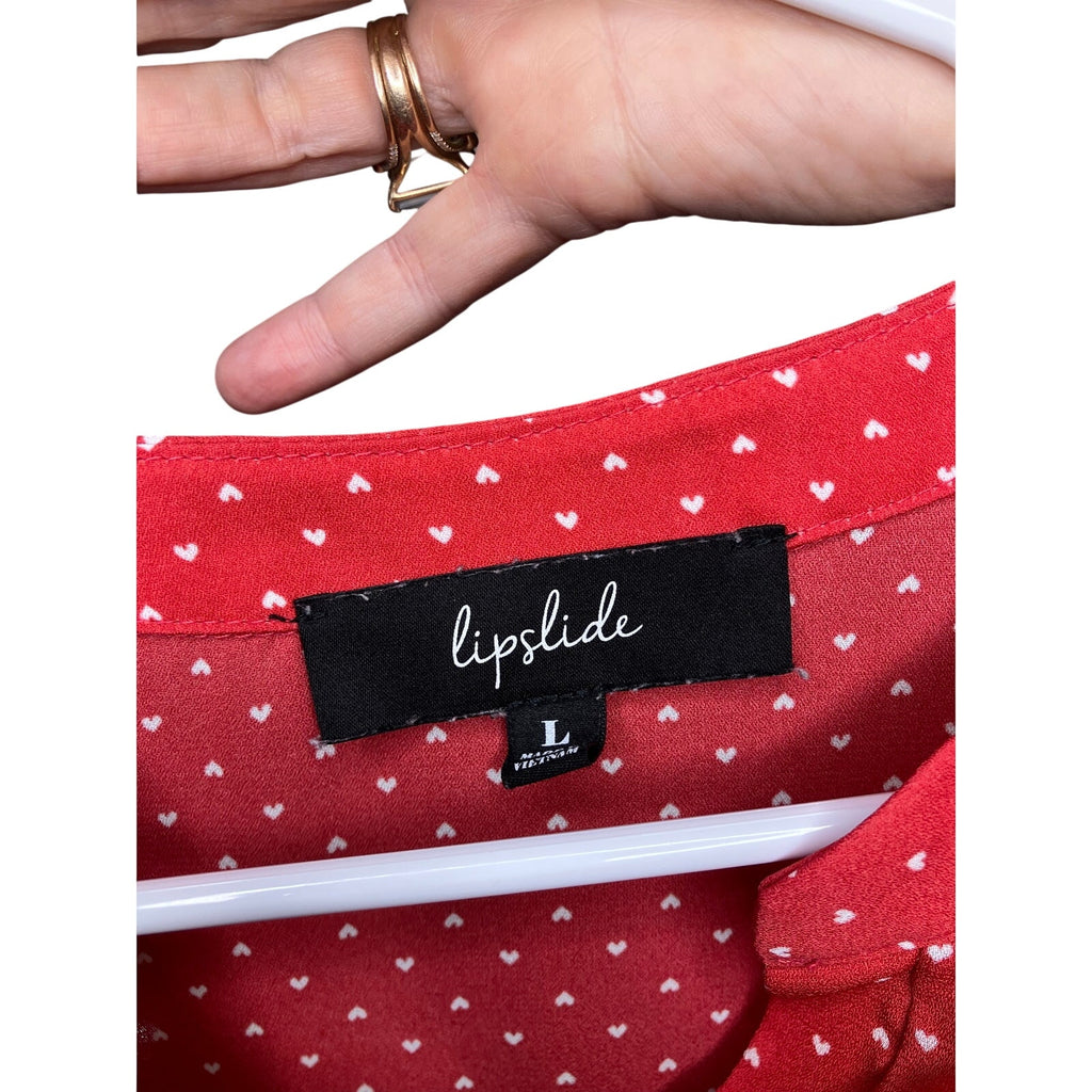 Lipslide Women’s Large Red Mini Heart Print Flutter Sleeve Blou