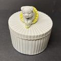 Fitz and Floyd Round Ceramic Trinket Box, White/Yellow, Removable Lid