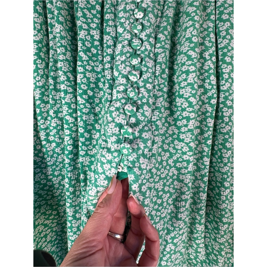 Women's Green Floral High-Low Button Front Skirt Size S