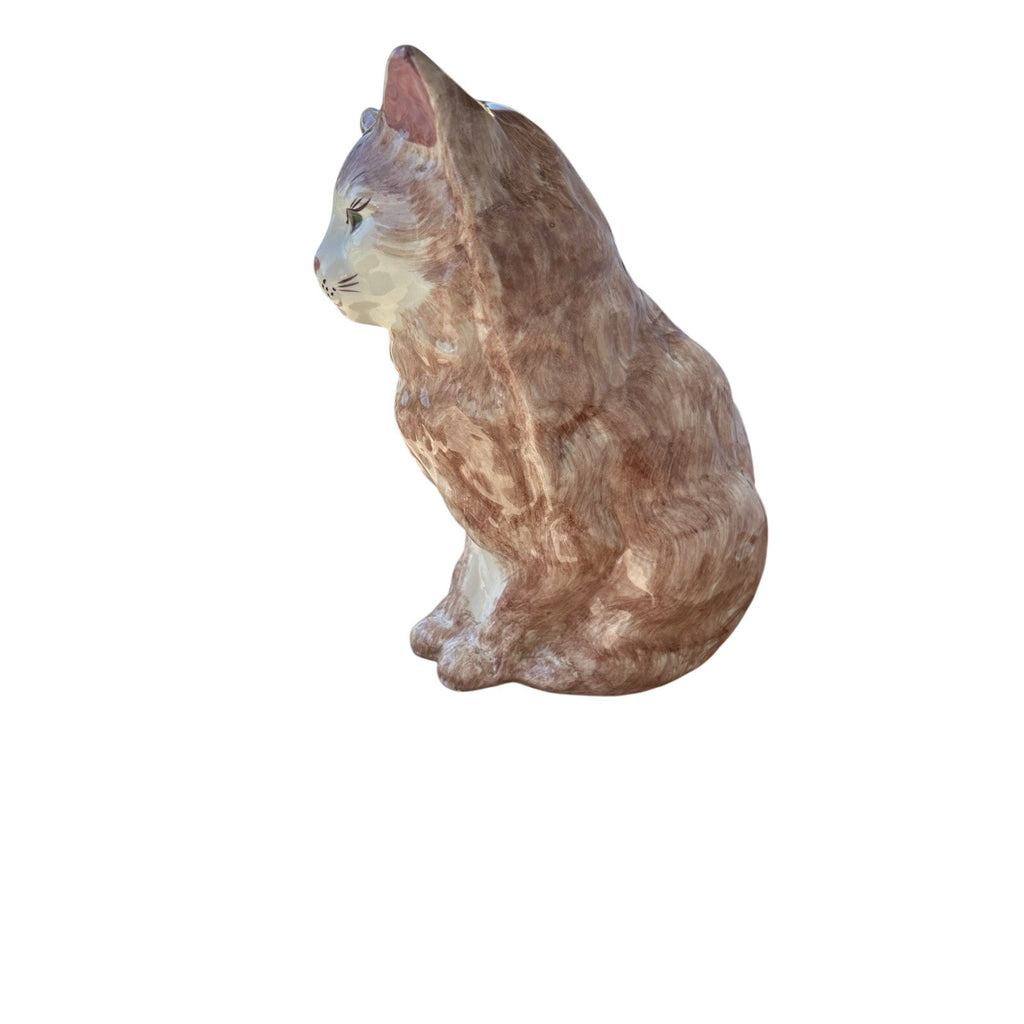 Ceramic Brown and White Cat Figurine, Approx. 9” Tall