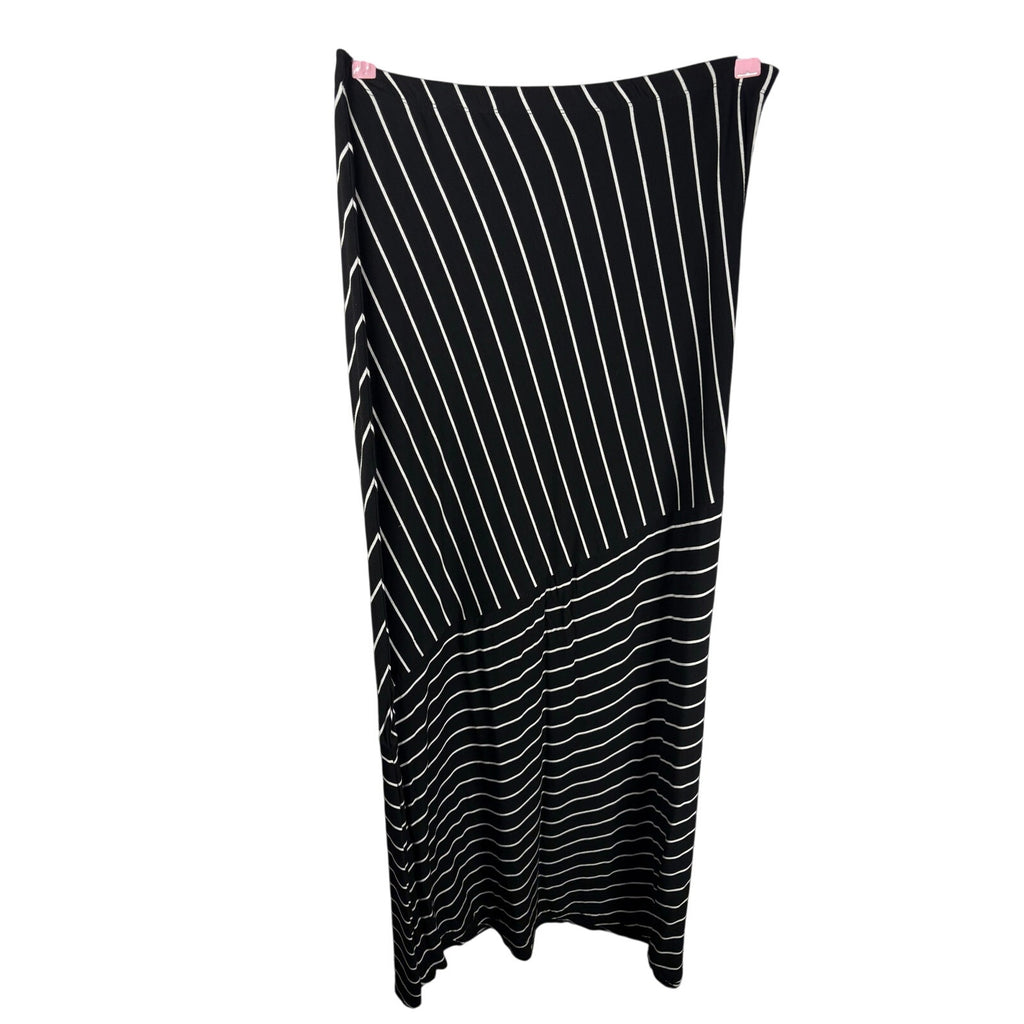 Matty M Black White Striped Asymmetrical Maxi Skirt Size Medium
