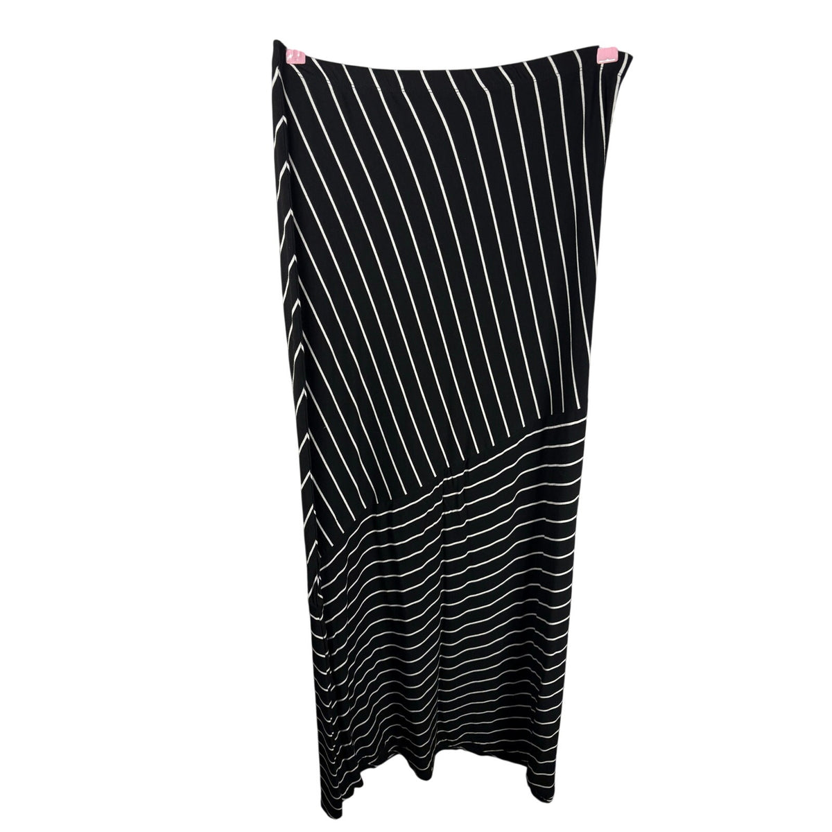 Matty M Black White Striped Asymmetrical Maxi Skirt Size Medium