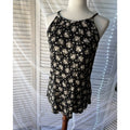 Free Kisses Floral Halter Keyhole Tank Top Black White Sleeveless Rayon L