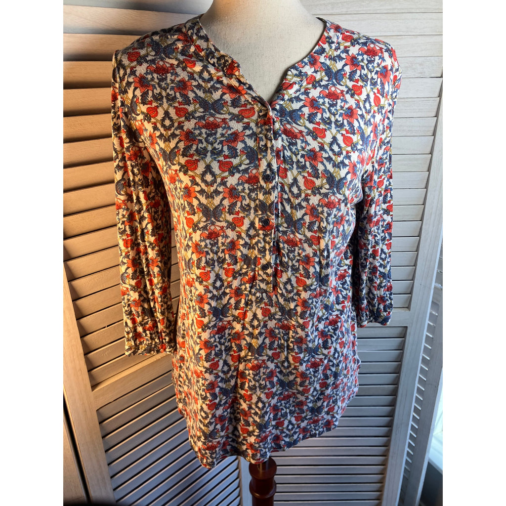 Floral Cotton Top 3/4 length sleeve Size 10/M