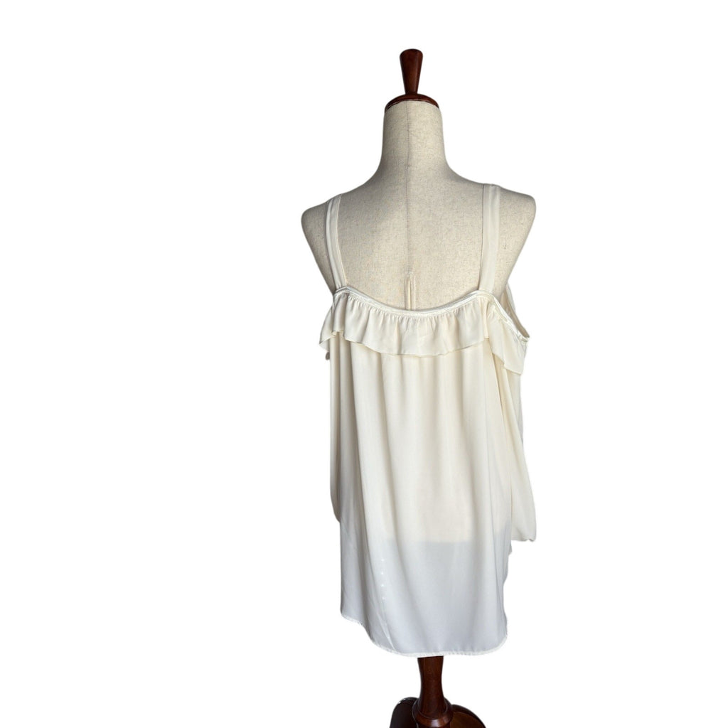 Fifth & Ninth Cold Shoulder Ruffle Tunic Blouse Ivory Polyester XL