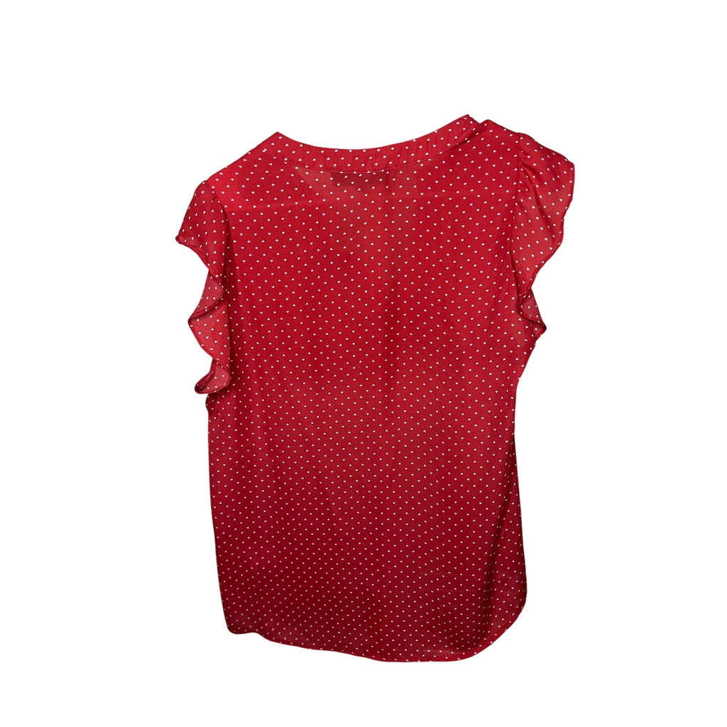 Lipslide Women’s Large Red Mini Heart Print Flutter Sleeve Blou