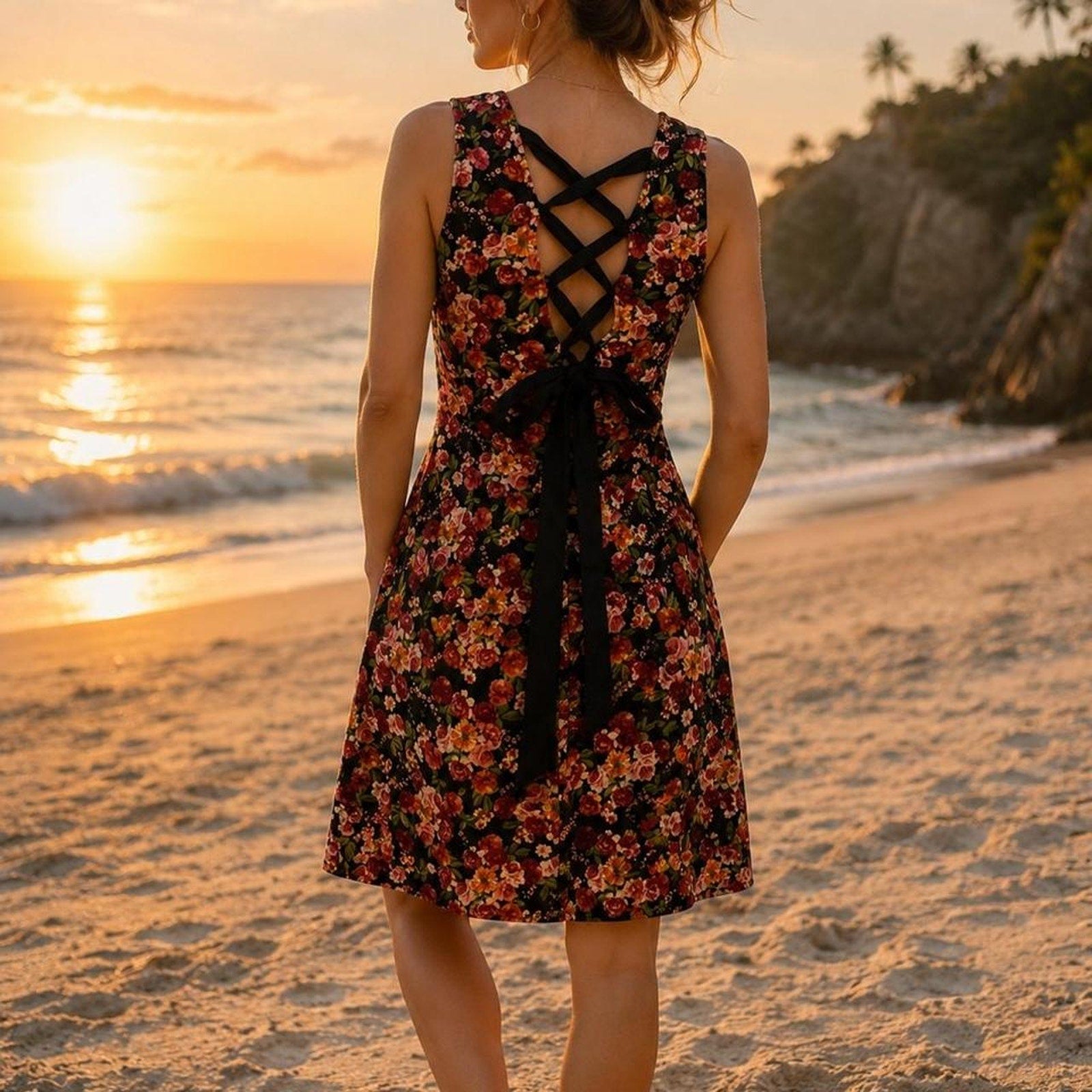 Bcx Womens Floral Dress- Criss Cross Bow Detail
