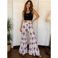 Marigold Kiss Women’s Flare Pants L Geometric Print White Pink Black Gray