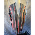 Say What? Multicolor Striped Open-Knit Open Front Fringe Cardigan Sweater 2X