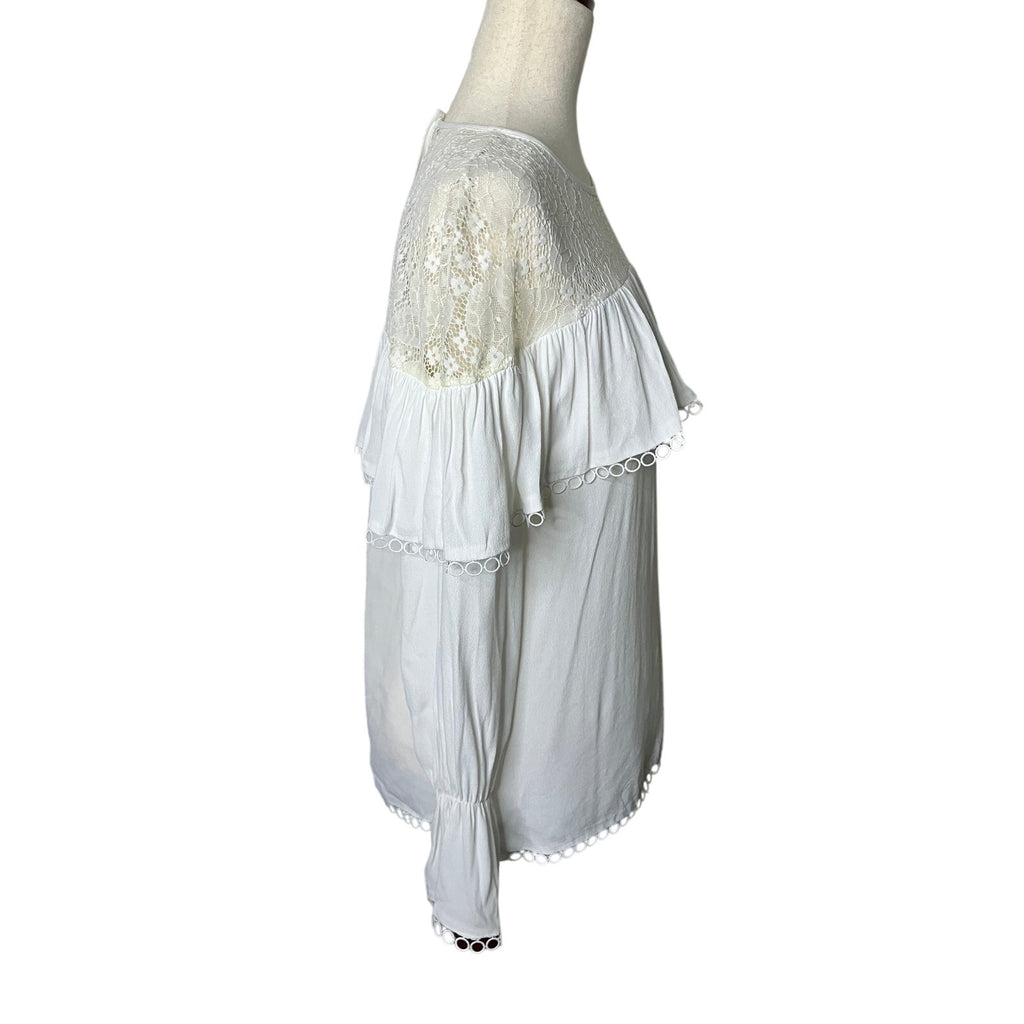 Maxsport Women’s Small White Lace Yoke Ruffle Long Sleeve Blouse. | Small