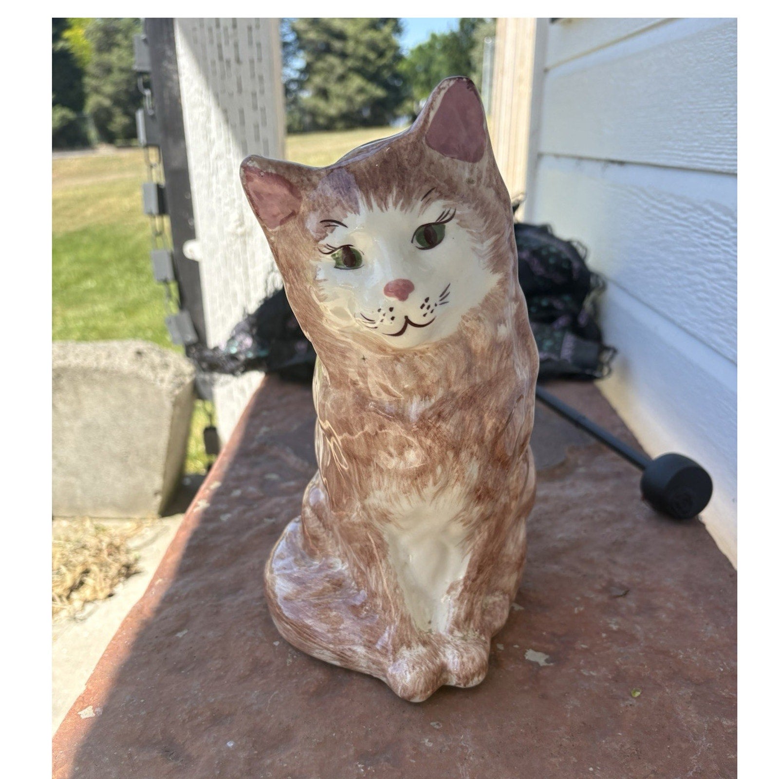 Ceramic Brown and White Cat Figurine, Approx. 9” Tall