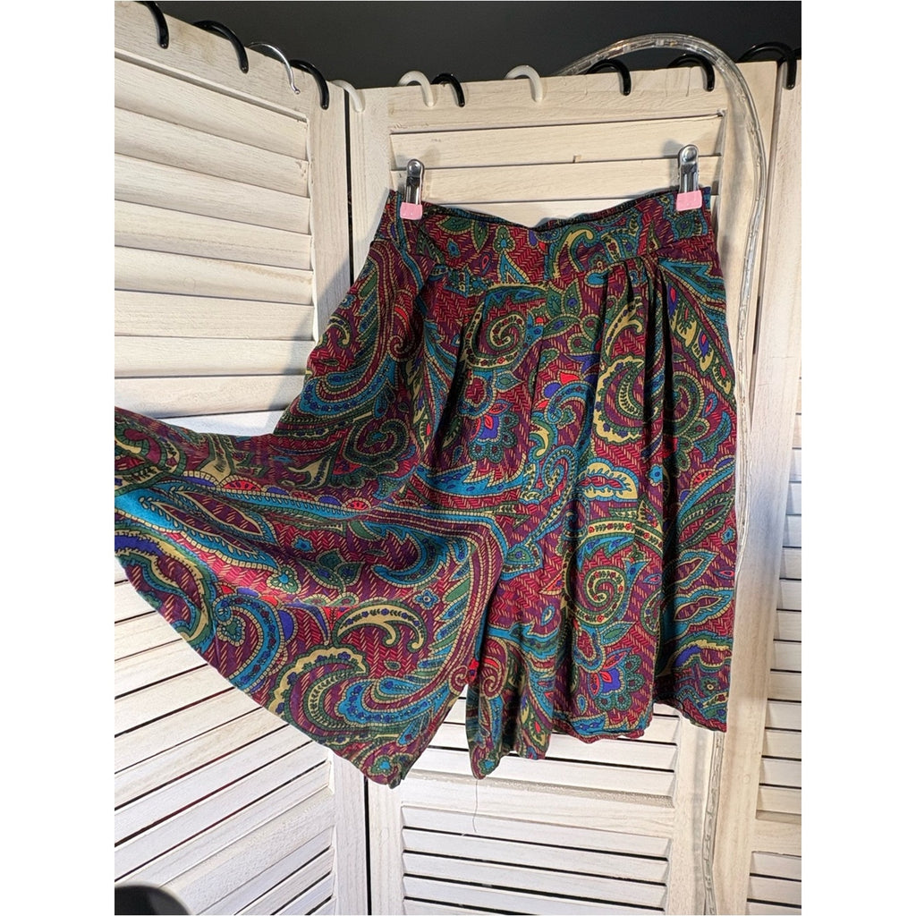 Vintage Paisley Culottes in Burgundy, Teal & Mustard