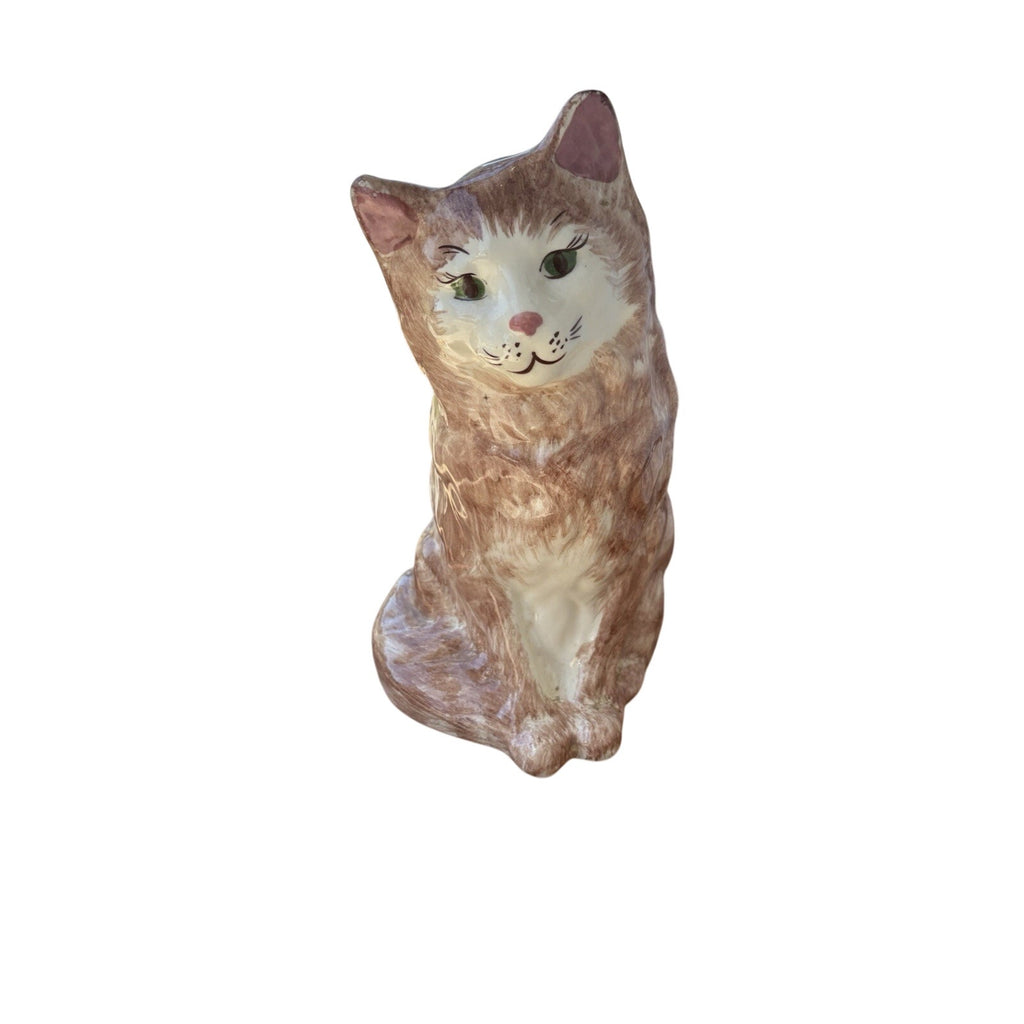 Ceramic Brown and White Cat Figurine, Approx. 9” Tall
