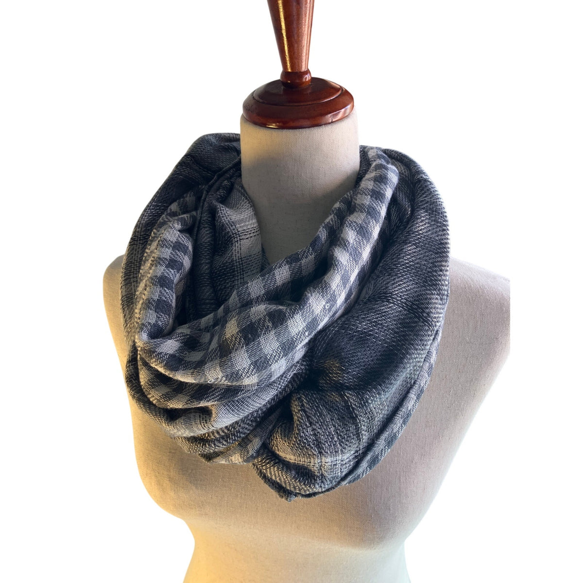 Black Gray White Plaid Oversized Infinity Scarf Cozy Blanket Style