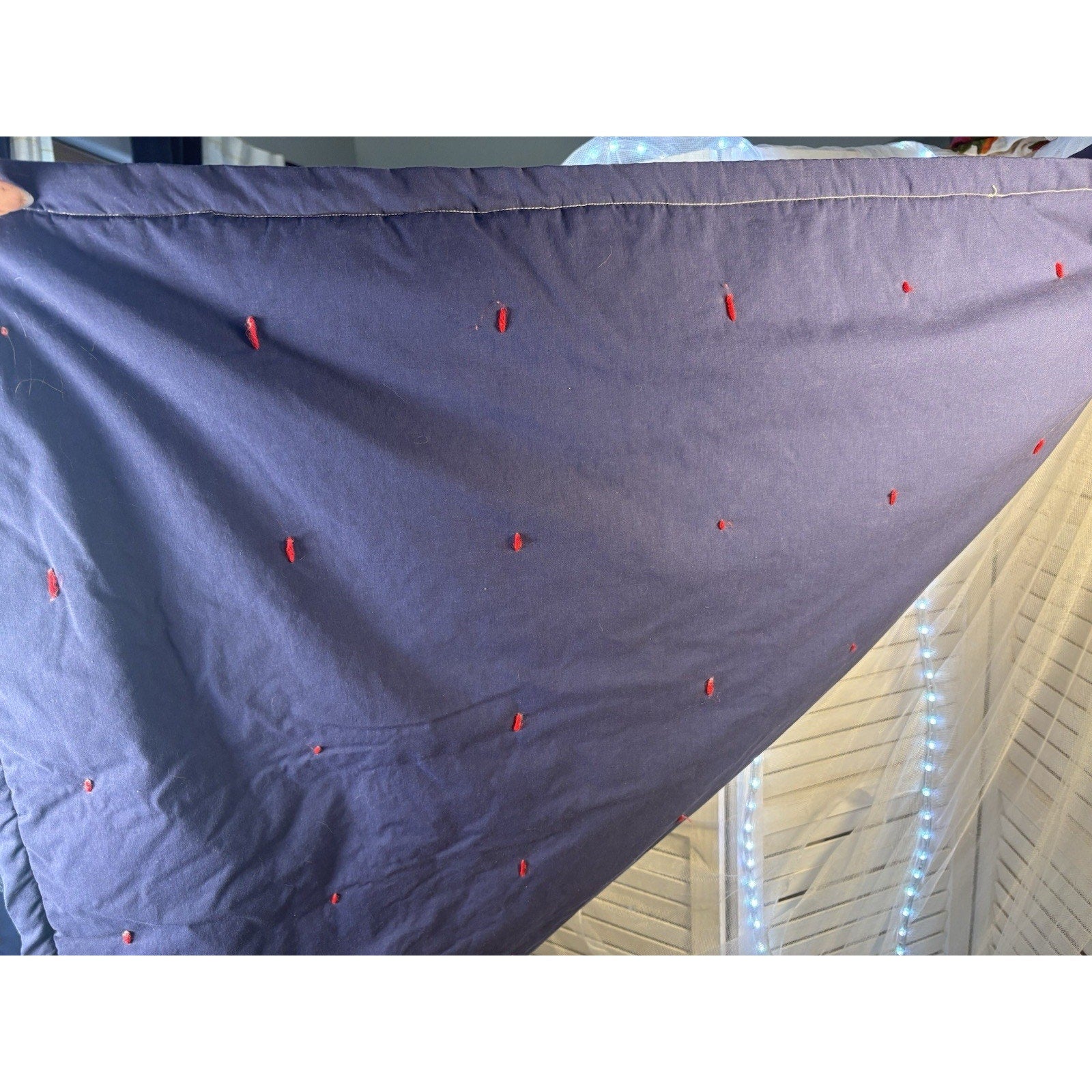 Vintage Patchwork crib Quilt Quilted Country Style Blue Gray Red 100% Cotton Ble
