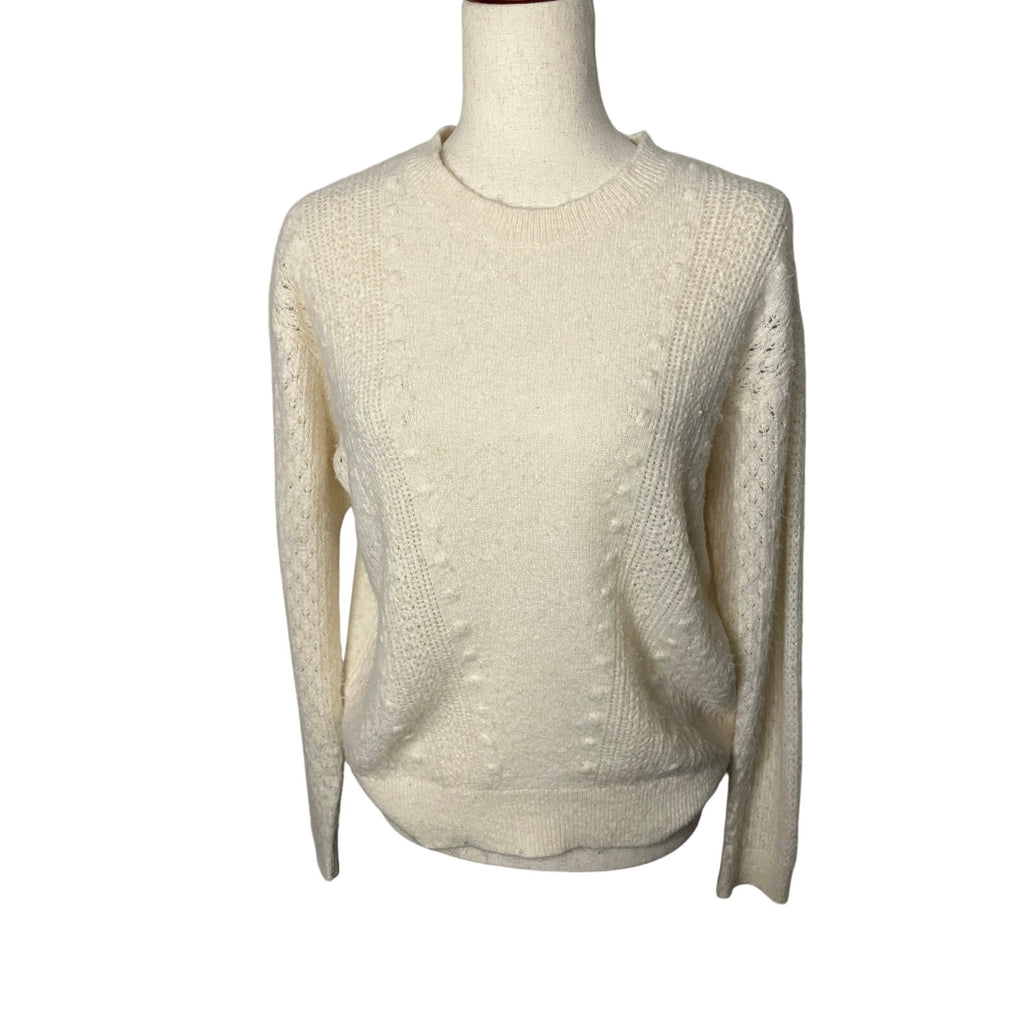 LOFT Women’s Medium Ivory Cream Textured Knit Crewneck Sweater Cozy Classic