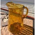 VTG Amber Pressed Glass Pitcher Hammered Pattern Handle 48 fl oz MCM
