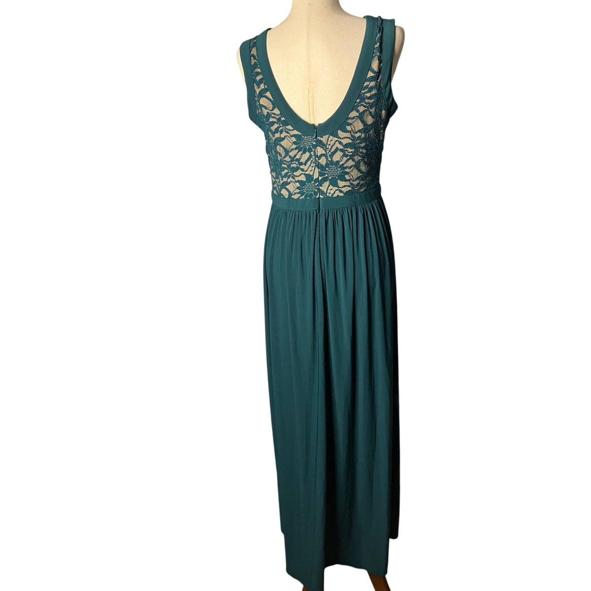 Morgan & Co Teal Floral Lace Sleeveless Formal Maxi Dress Size 11/12