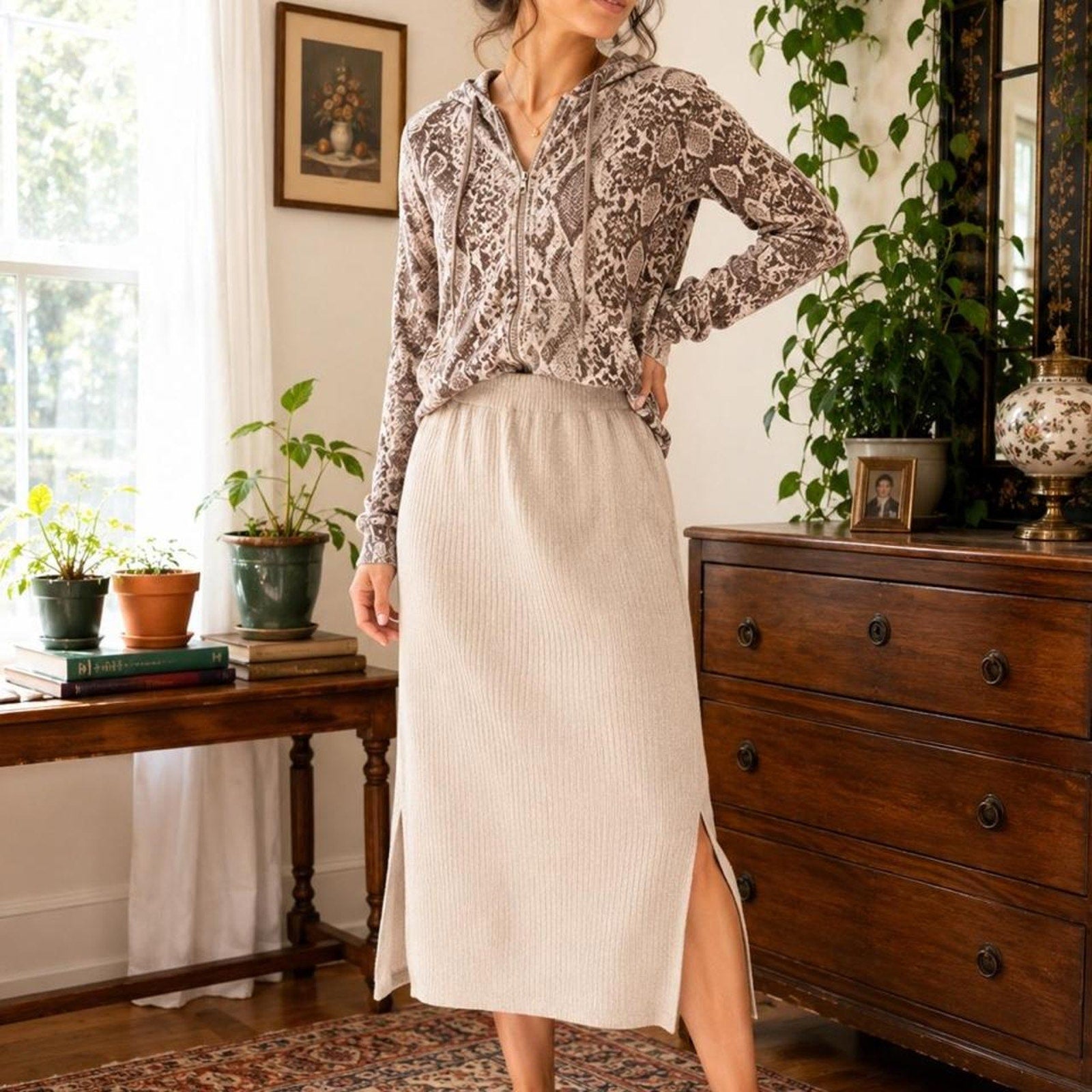 Hayden LA Cream Ribbed Knit Skirt size XL