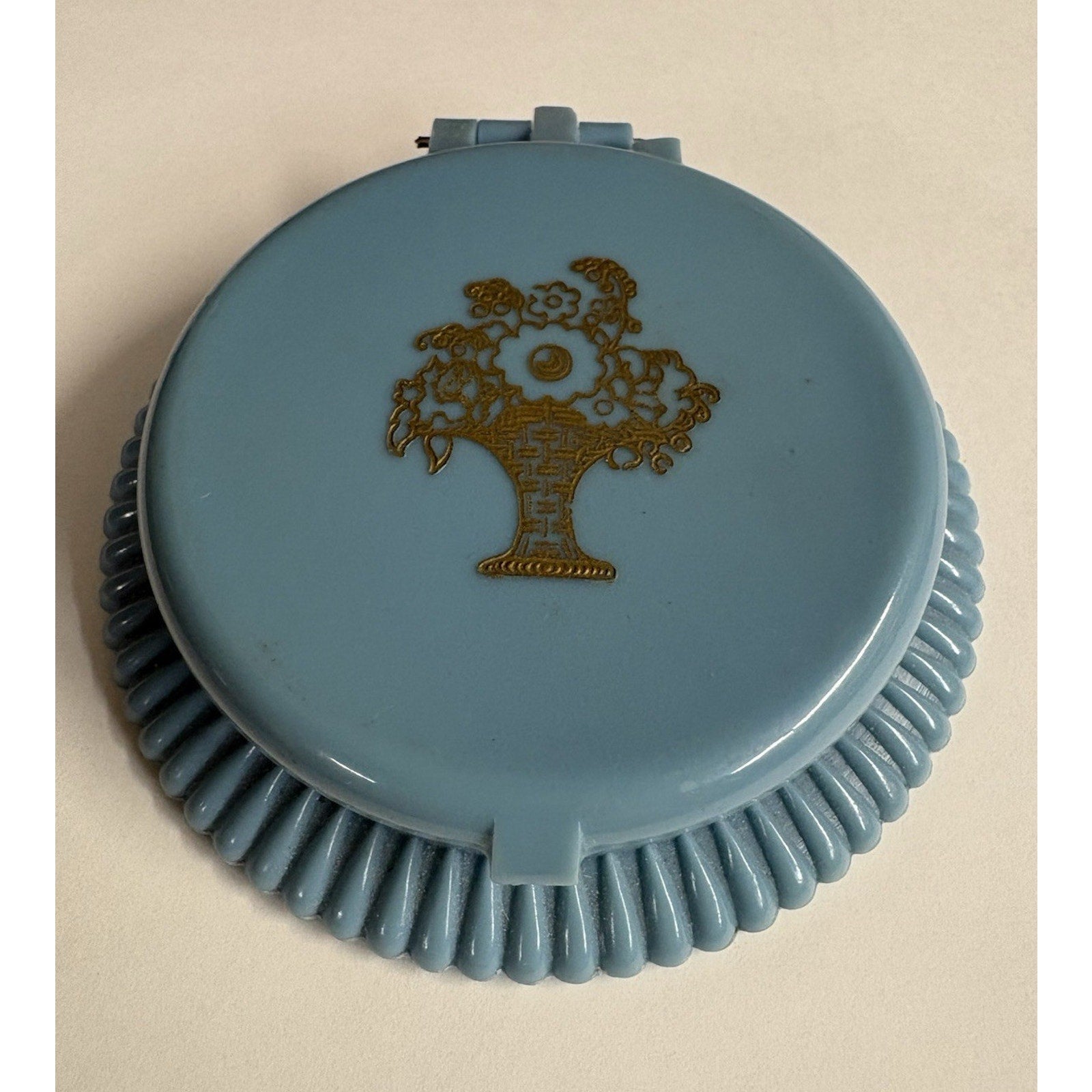Vintage 1950sCara Nome Single Compact Rachelle Dark Powder Blue Case Mirror Puff