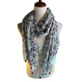 Sheer Sage Floral Butterfly Print Scarf Colorful Tassels Boho Lightweight Wrap