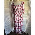 Studio by Bobeau Women’s XL White Red Floral Smocked Square Neck Midi Rayon
