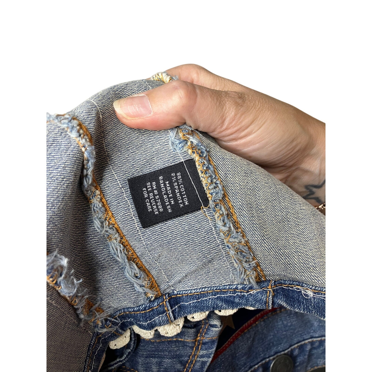 New Look Women’s Medium Denim Vest Star Ribbon Crochet Trim | Size M