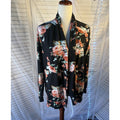 Women’s L Black/Multicolor Floral Open Front Kimono Jacket Long Sleeve