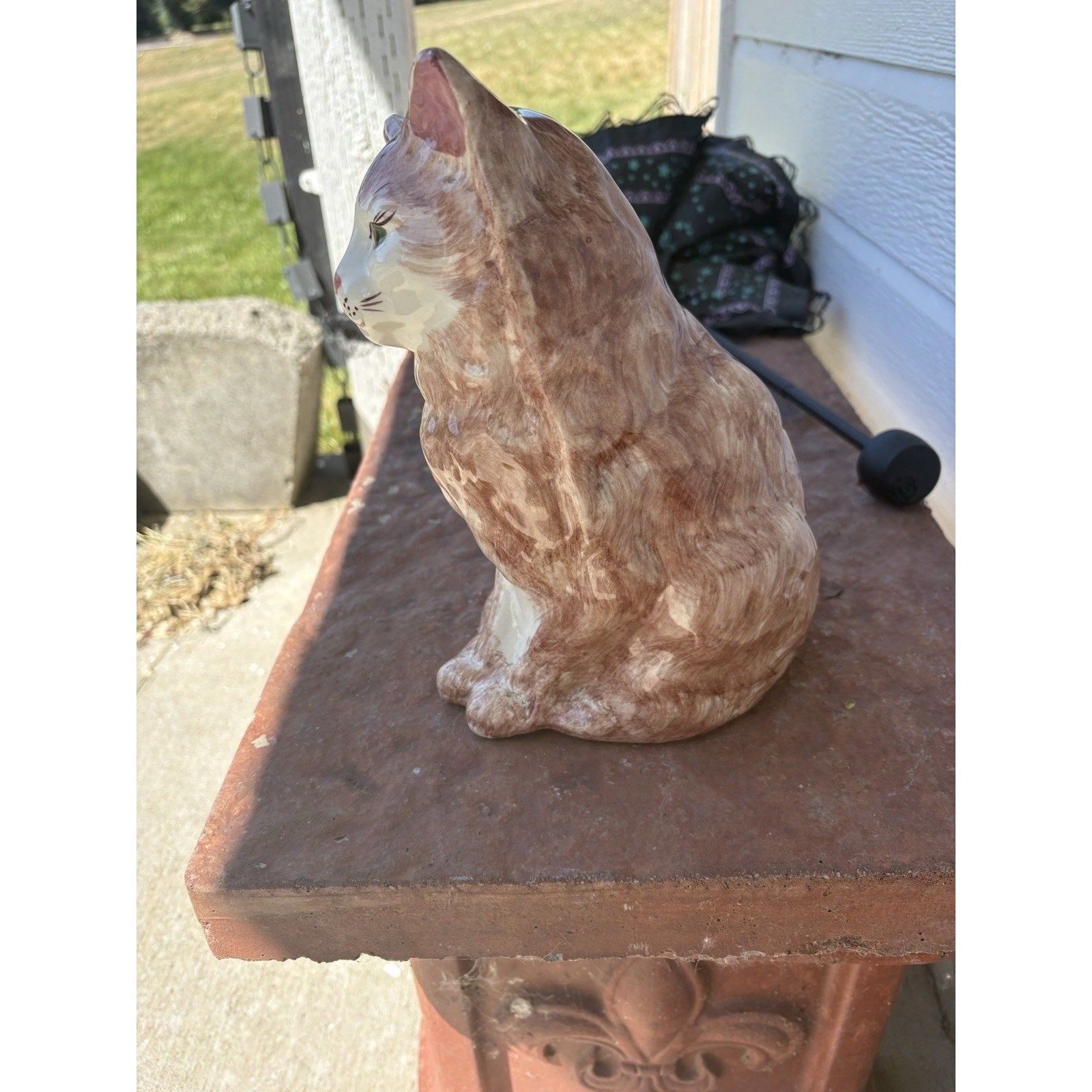 Ceramic Brown and White Cat Figurine, Approx. 9” Tall
