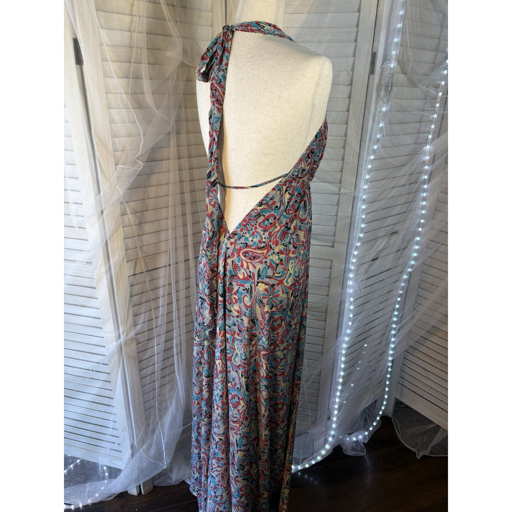 VTG Silk YNDU Multicolor Paisley Halter Backless dress One Size