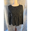 URBAN Romantics Black and White Smocked Peplum Long Sleeve Blouse