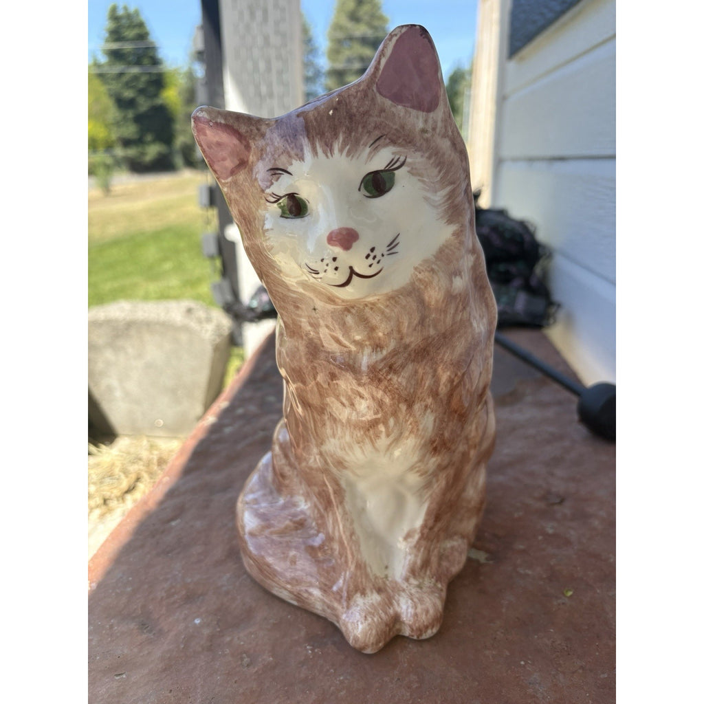 Ceramic Brown and White Cat Figurine, Approx. 9” Tall