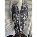 Tiare Hawaii Black White Tie Dye Open Front Kimono Cardigan 3/4 Sleeve One Size