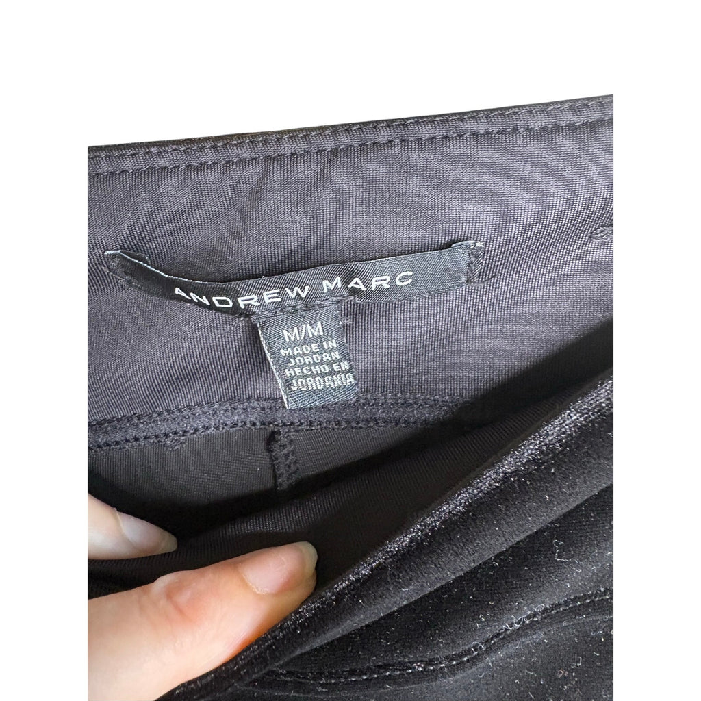 Andrew Marc Black Velvet Leggings Pants Size M High Rise Stretch