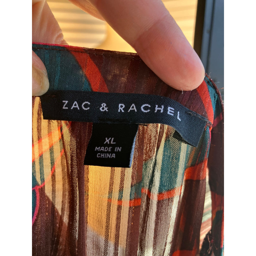 Zac & Rachel Orange and metallic long sleeve blouse Size XL