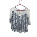 Collection Blue Floral Boho Lace Yoke Ruffle Hem Tunic Top XL