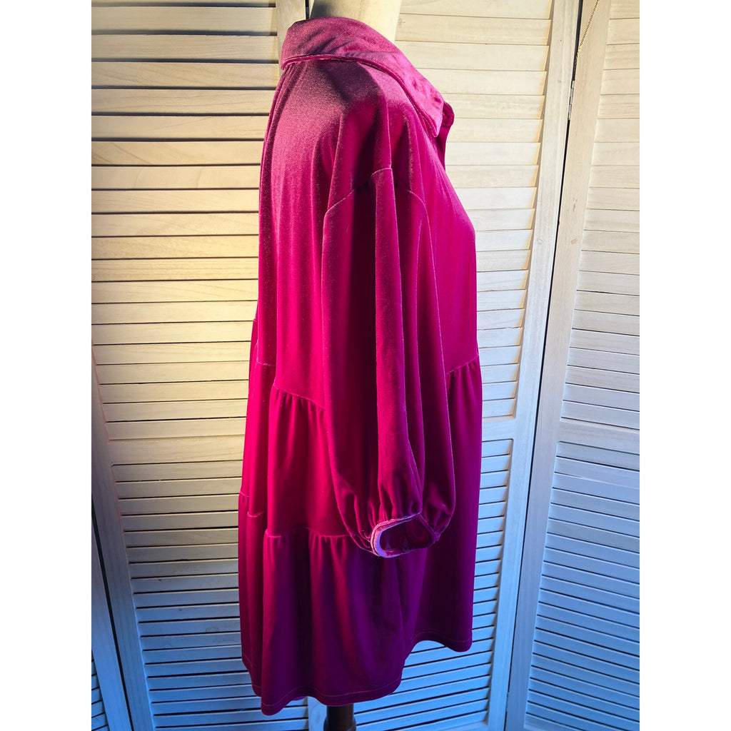 Pink Velour Button Up Blouse 3/4 length sleeves