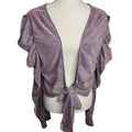 Metallic Mauve Pink Sparkle Ruffle Sleeve Tie Front Crop Top 3XL