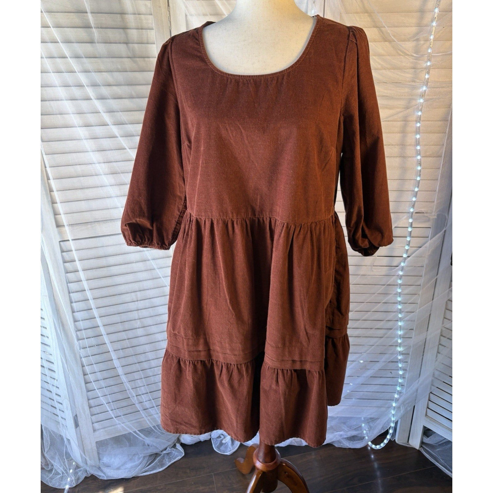 Time and Tru size M (8-10) Brown 100% Cotton Fit & Flare Knee Dress
