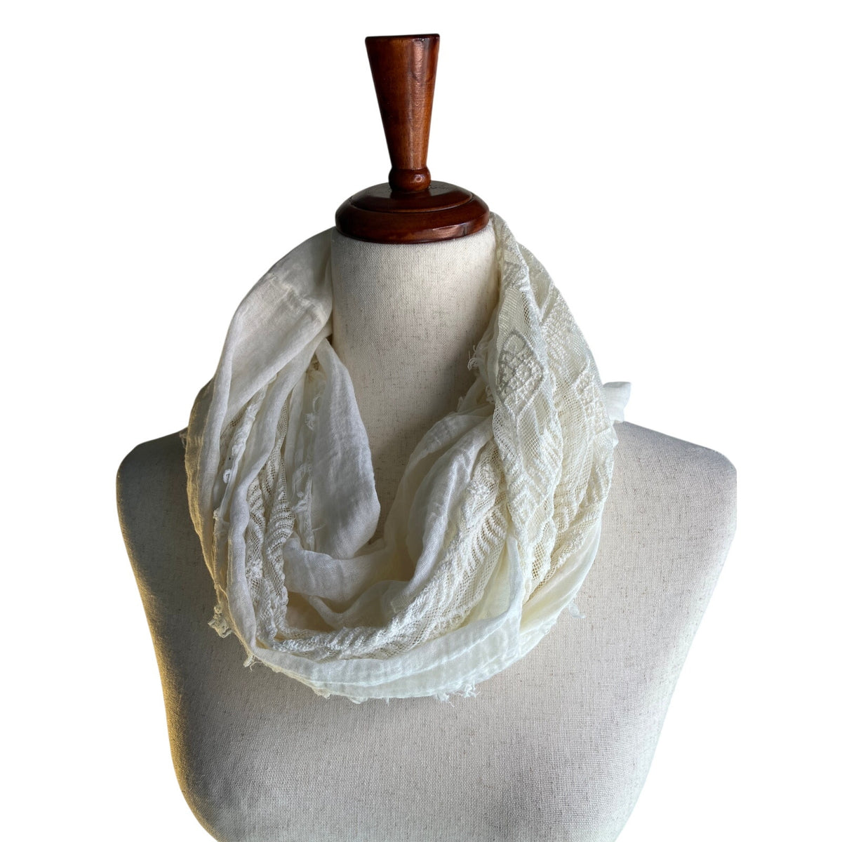 American Eagle Outfitters Cream Lace Gauze Boho Infinity Scarf