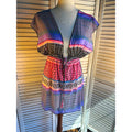 OP Women’s M Purple Pink Black Geometric Mesh Kaftan Dress V-Neck Drawstring