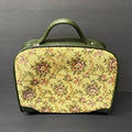 Vintage Floral Tapestry Train Case Cosmetic Bag Green Vanity.