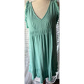 Umgee S Green Linen Cotton Knit Shift Dress Ruffle Sleeveless V-Neck Short