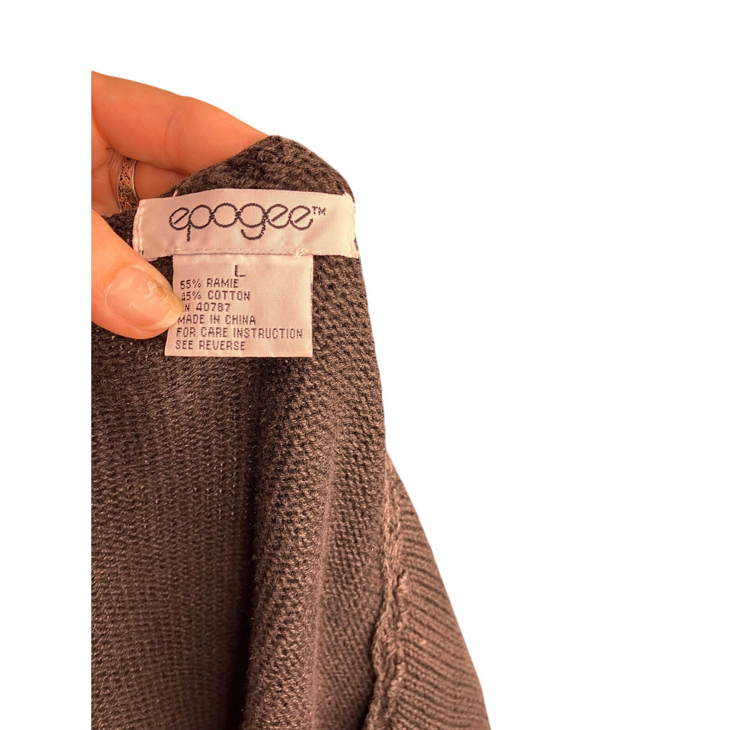 Epogee Charcoal Ramie Cotton Deep V Cardigan Sweater Size L