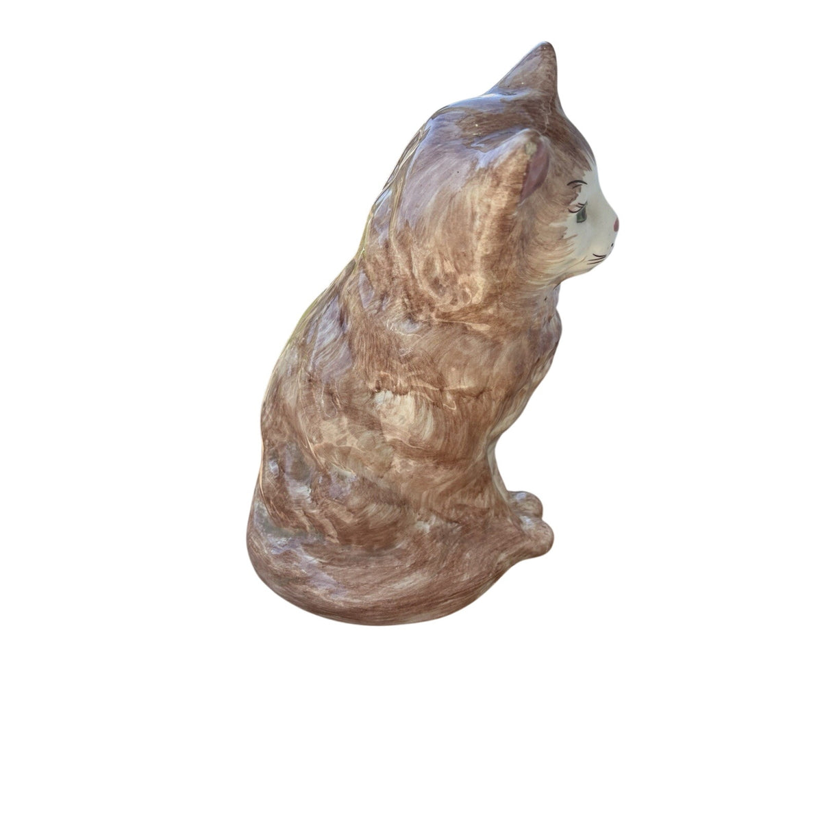 Ceramic Brown and White Cat Figurine, Approx. 9” Tall